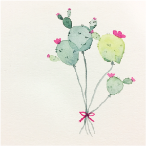 Whimsical painting of cacti balloons